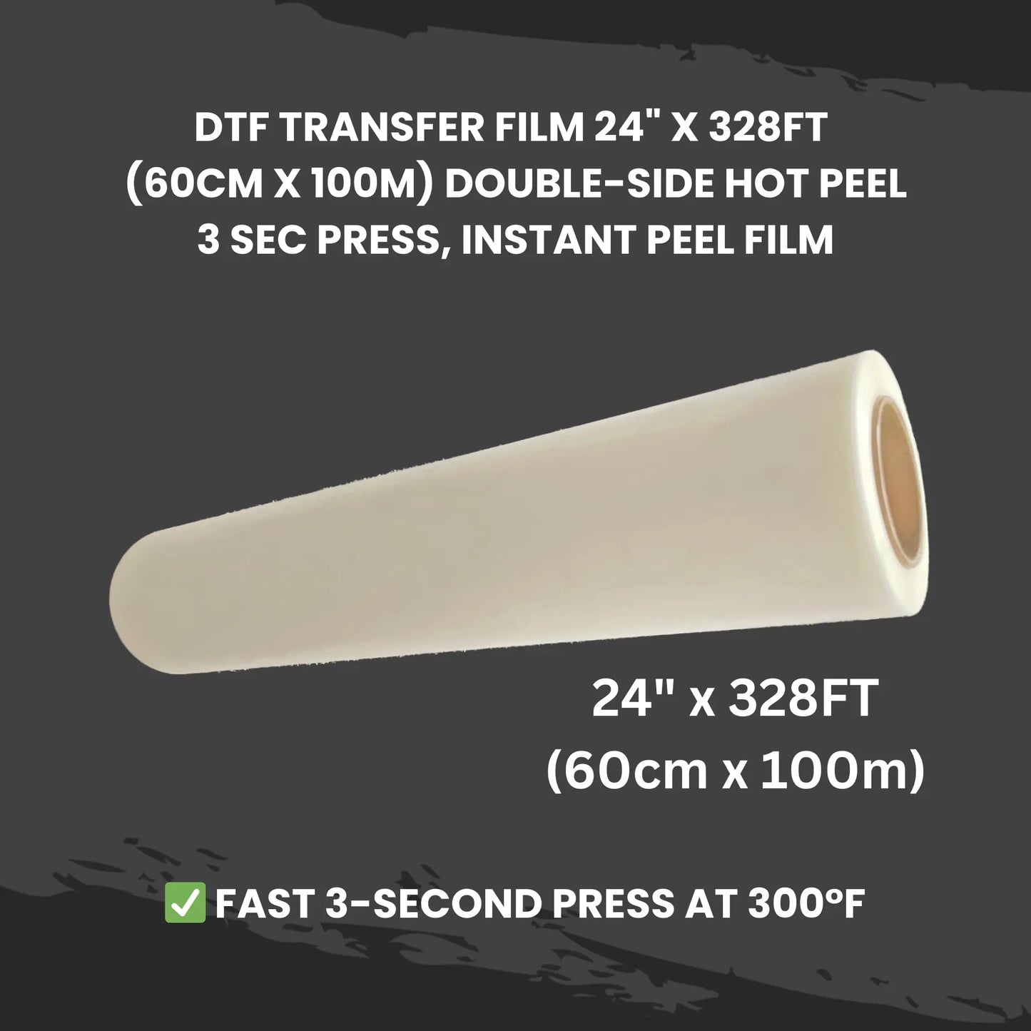 DTF Transfer Film 24" x 328FT (60cm x 100m) Double-Side Hot Peel – 3 Sec Press, Instant Peel Film - DTFONESTOP