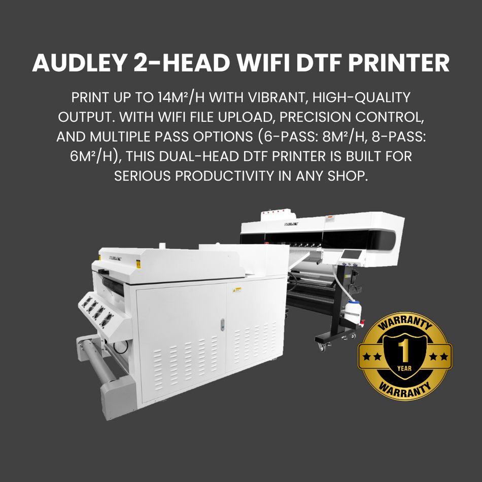 Audley 8072-3 WiFi DTF Printer – Dual Epson i3200-A1 Heads, 24" Wide with DF800A Pro Shaker