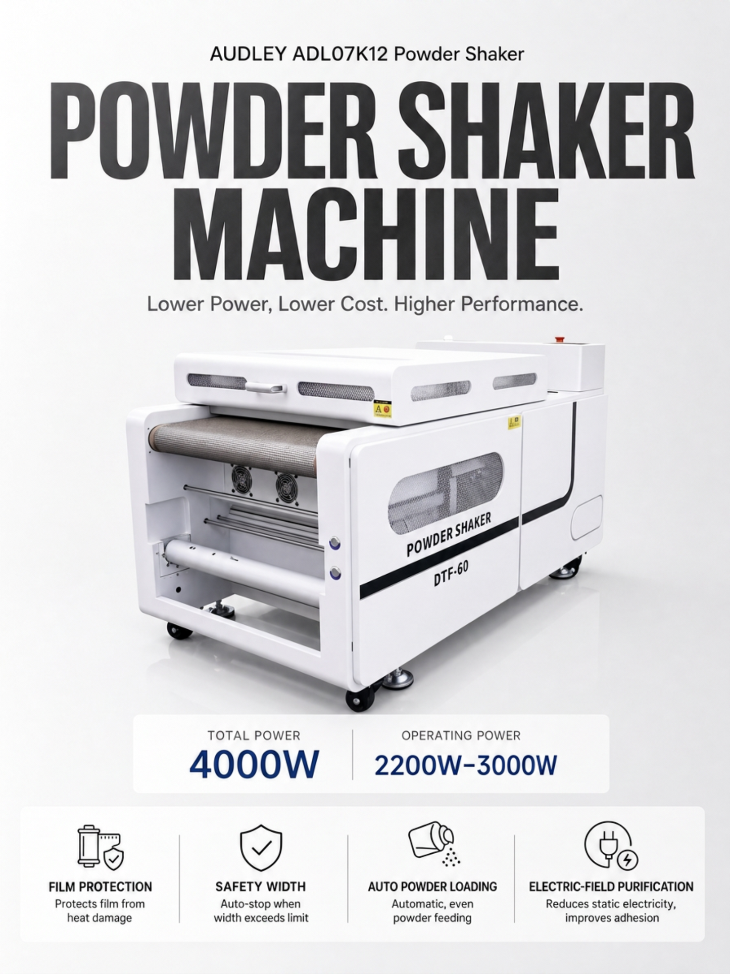 ADL07K12 Automatic DTF Powder Shaker-Compact 600mm DTF Powder Shaker & Dryer with Built-in Purifier