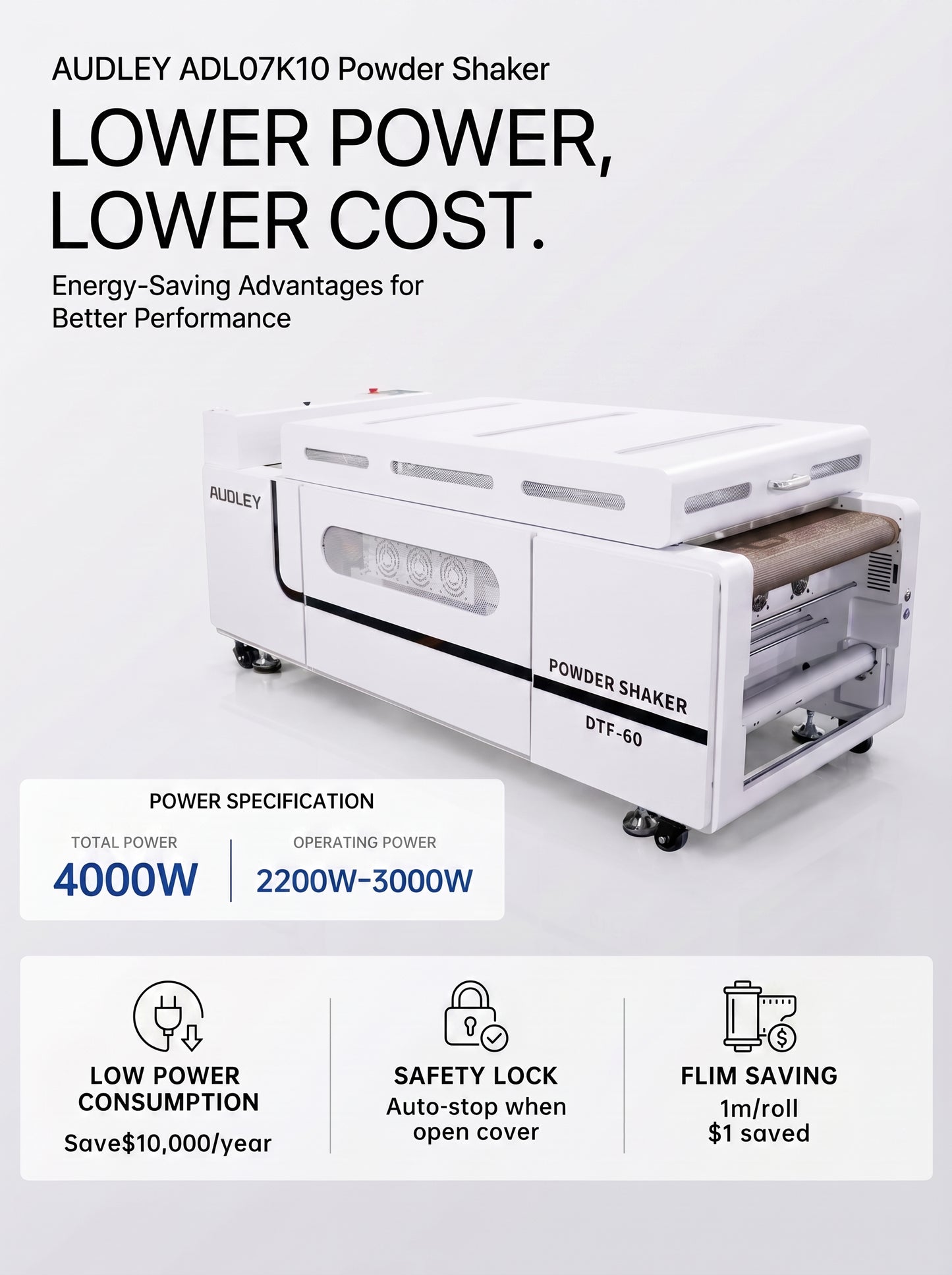 ADL07K10 Automatic DTF Powder Shaker 4-Head / 6-Head DTF Powder Shaker & Dryer